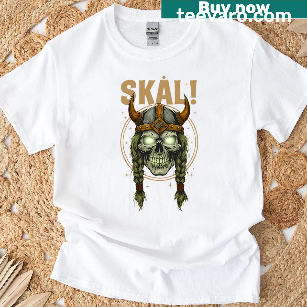 Bold illustration of a Zombie Viking Warrior holding a tankard. — on a men's t-shirt