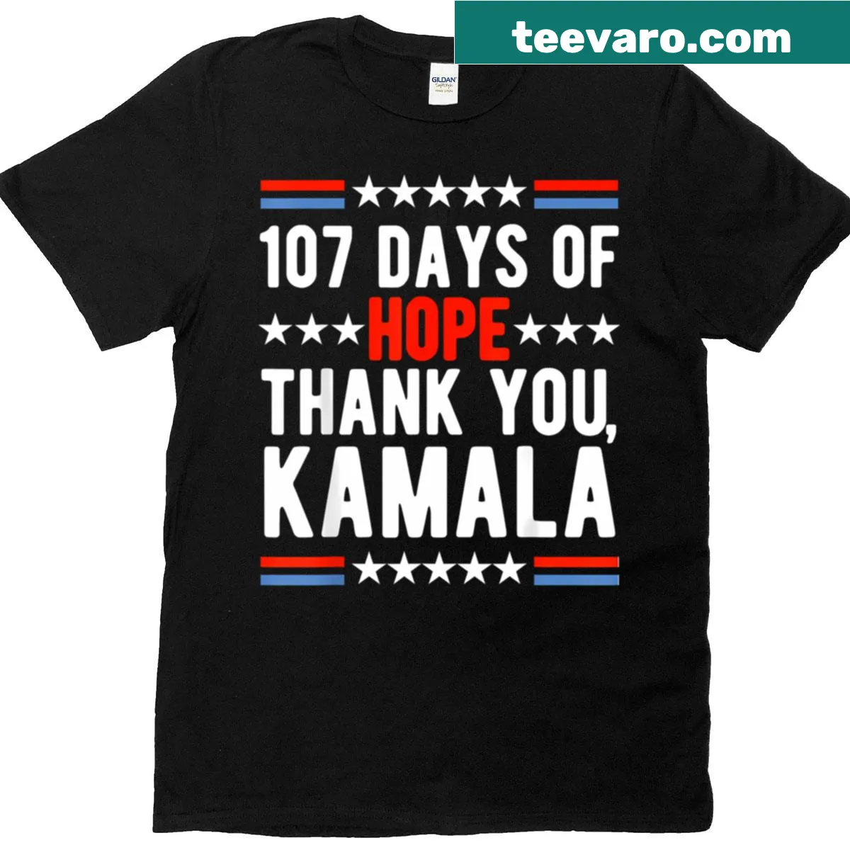 T-shirt with '107 Days of Hope' text honoring Kamala Harris — on a men's t-shirt