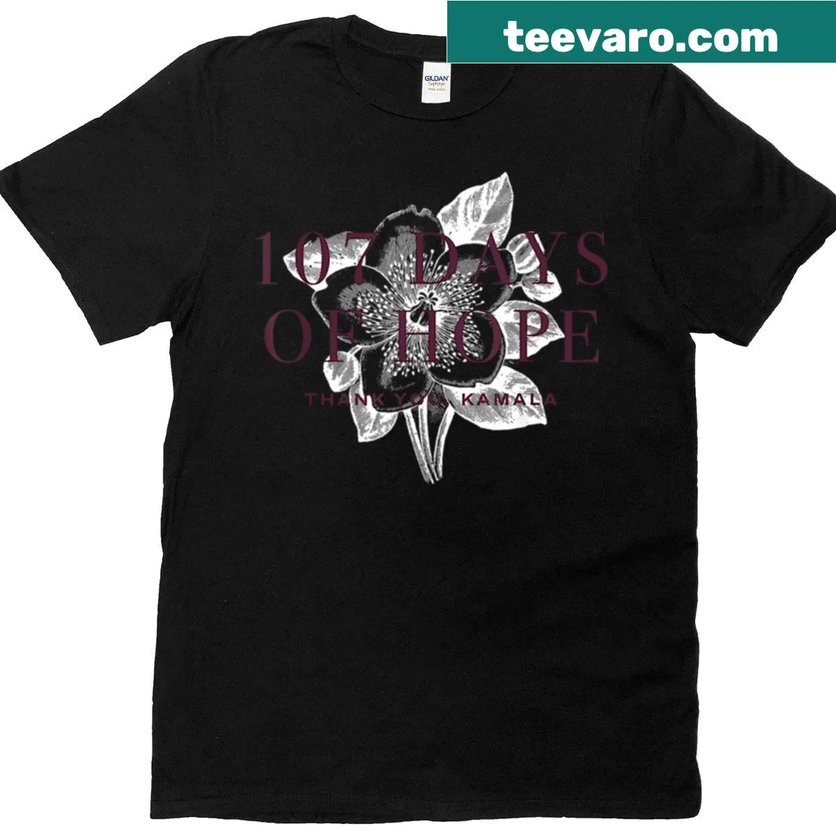 Uplifting T-shirt featuring '107 Days Of Hope' and a tribute to Kamala Harris. — on a men's t-shirt