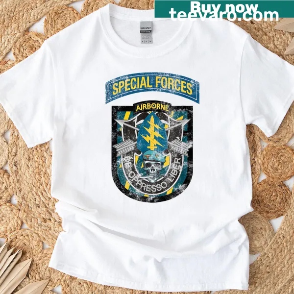 Vintage-style T-shirt with 12th Special Forces Group logo
