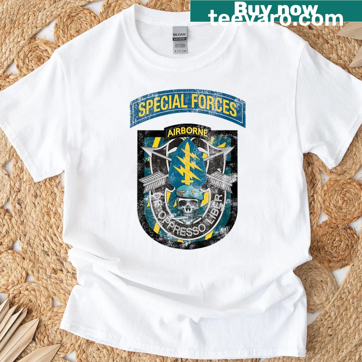 Vintage-style T-shirt with 12th Special Forces Group logo — on a men's t-shirt
