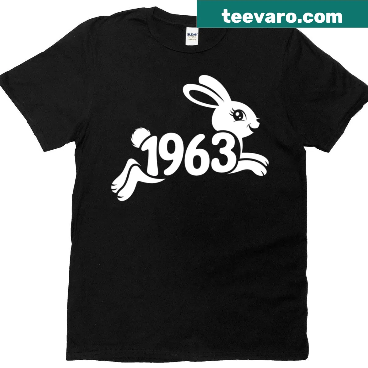 Personalized typography T-shirt featuring the 1963 Chinese Zodiac Rabbit. — on a men's t-shirt