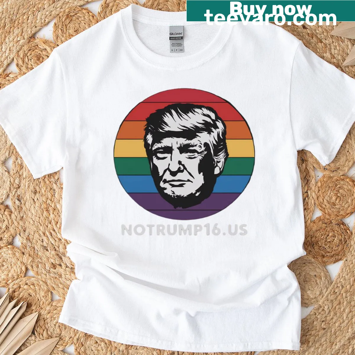 Anti-Trump Gay Pride t-shirt with bold design — on a men's t-shirt