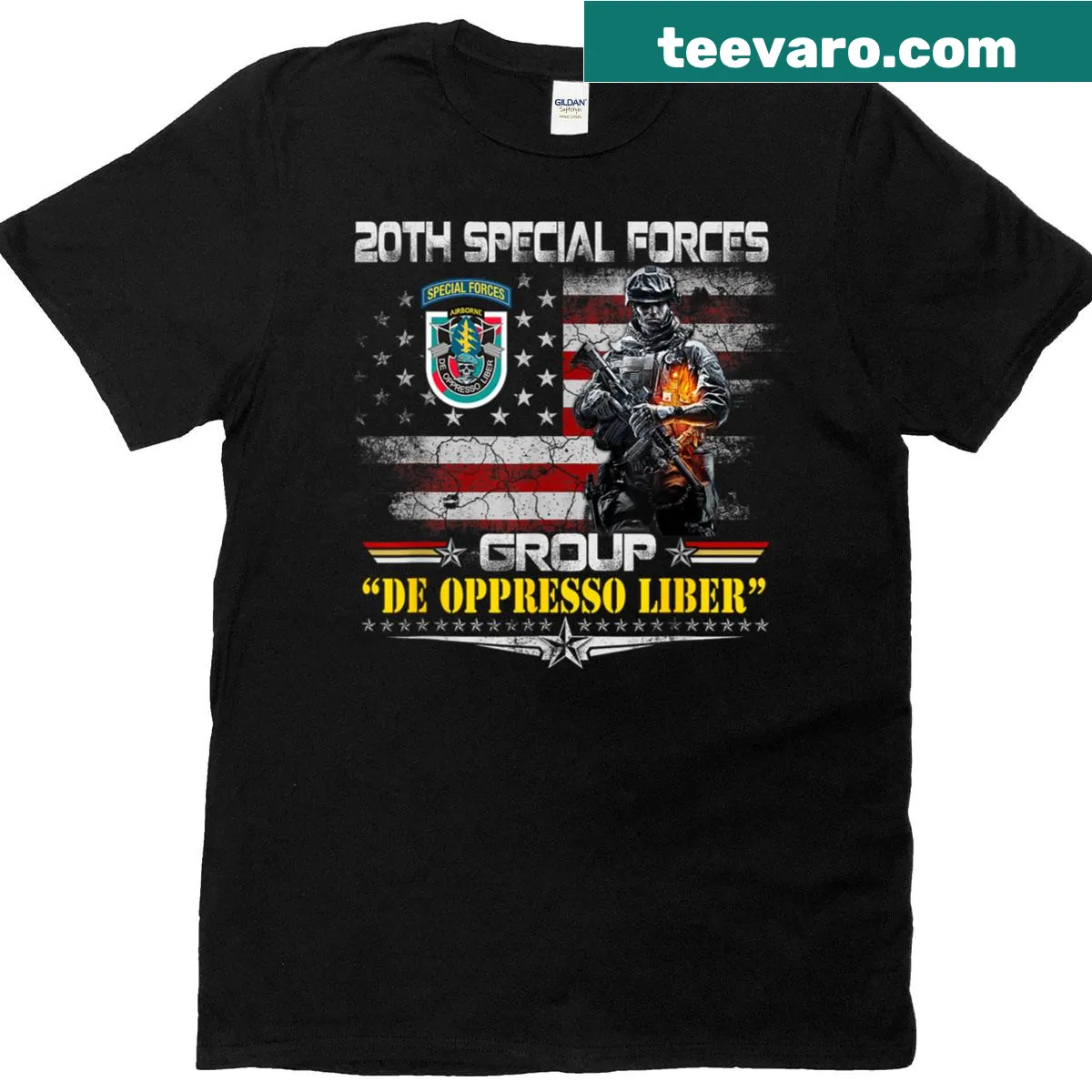 Vintage graphic T-shirt for 20th Special Forces Group veterans — on a men's t-shirt