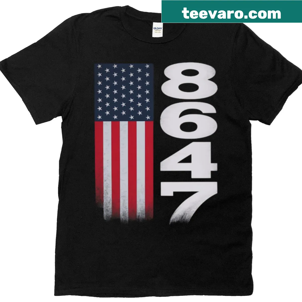 Anti-Trump shirt featuring American flag design with subtle numbers — on a men's t-shirt