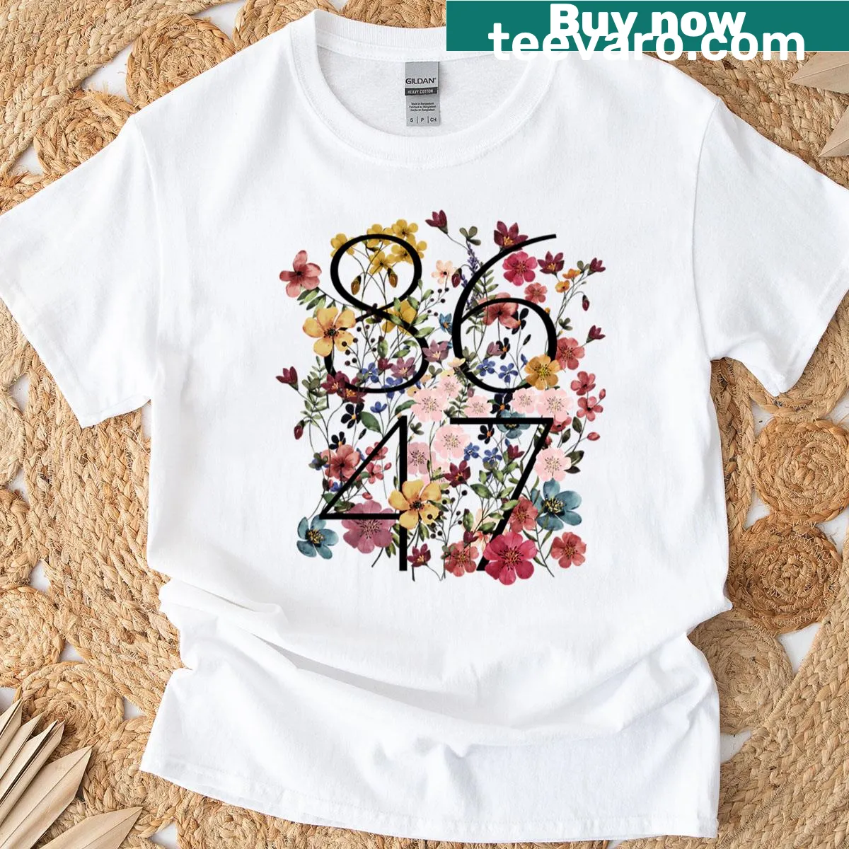 Floral design t-shirt with subtle anti-Trump political message — on a men's t-shirt