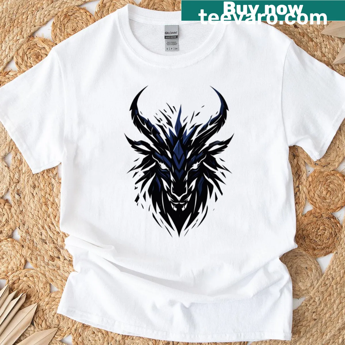 Fierce digital artwork T-shirt featuring a mythical goat's head — on a men's t-shirt
