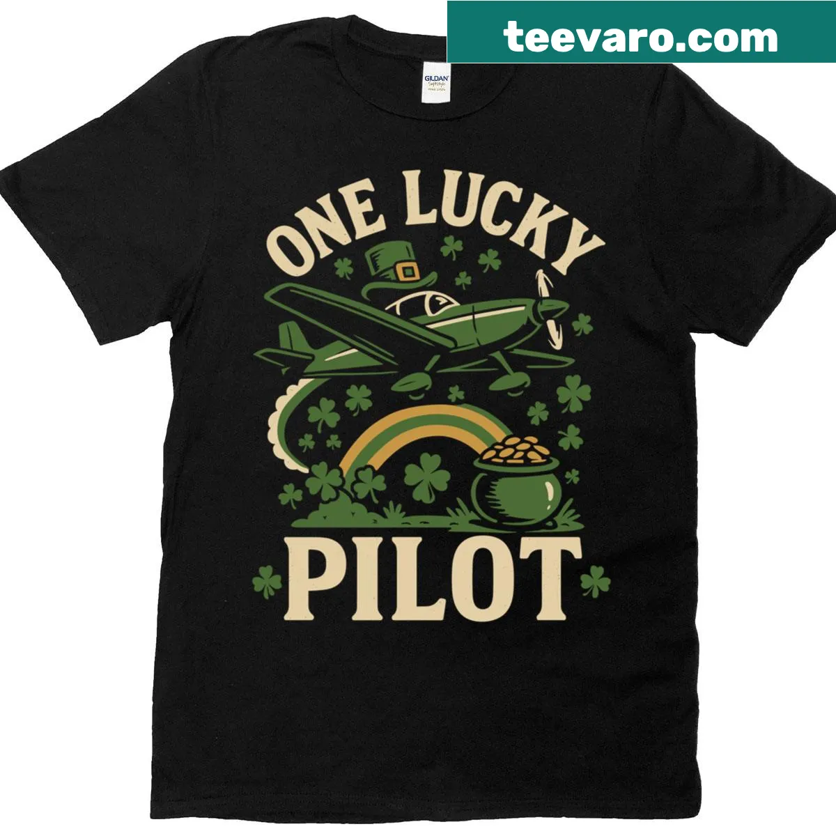 Vintage pilot-themed T-shirt for St. Patrick's Day — on a men's t-shirt