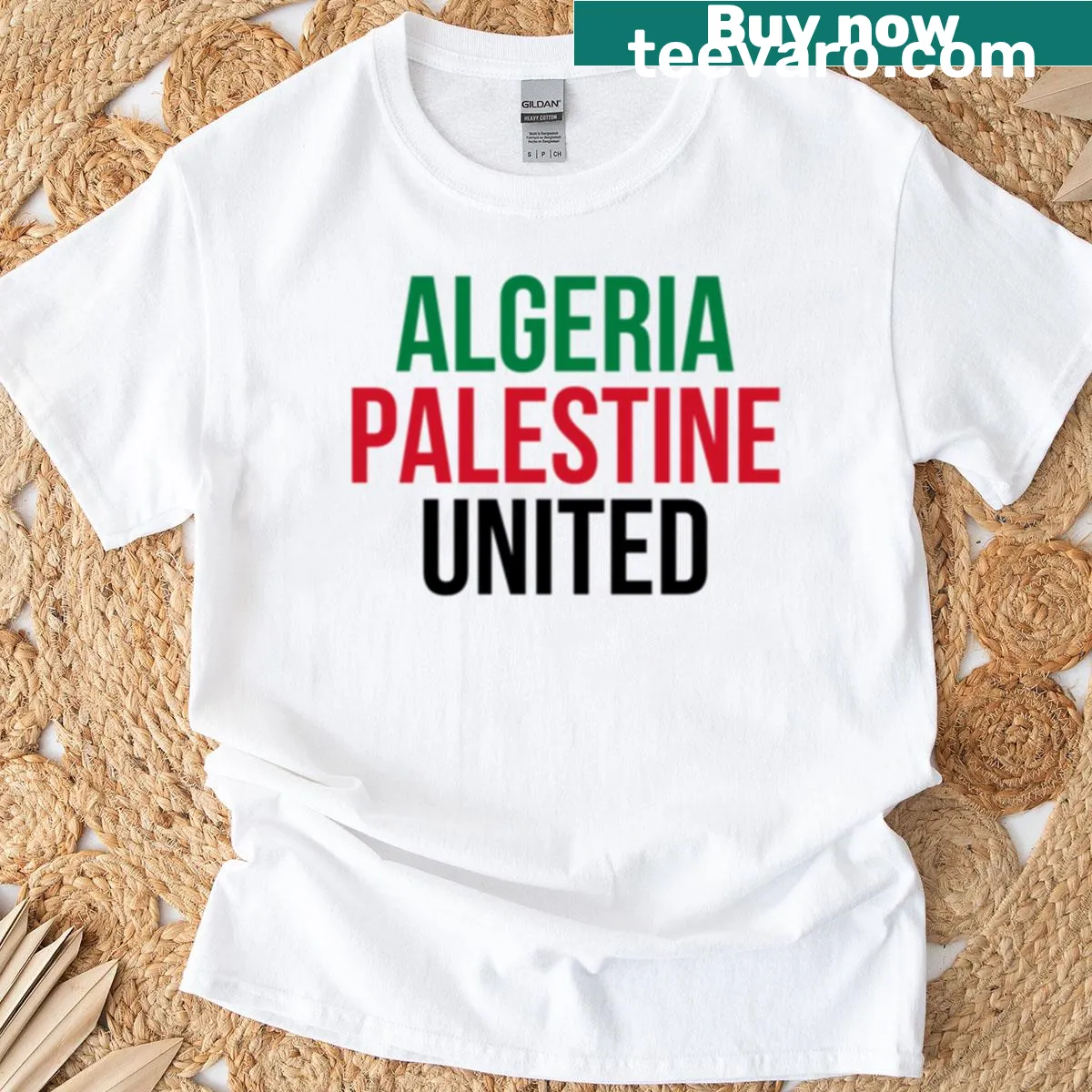 Bold typography design T-shirt representing Algeria and Palestine identity — on a men's t-shirt