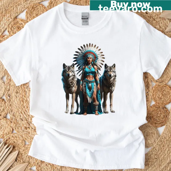 Vintage tribal-spirit T-shirt with wolf graphic