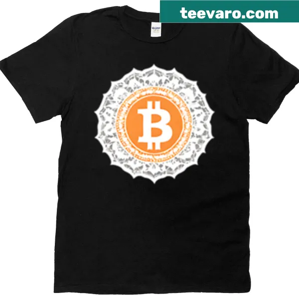 Minimalist Bitcoin silhouette logo on t-shirt, subtle design