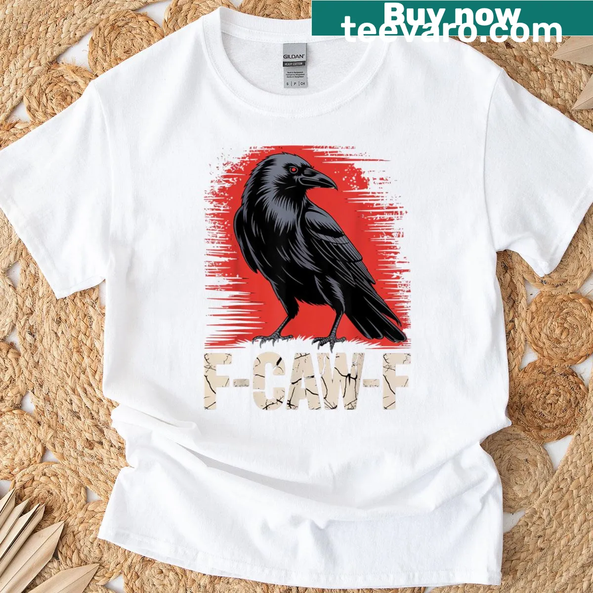 Funny crow design t-shirt with gothic themes and distressed print — on a men's t-shirt
