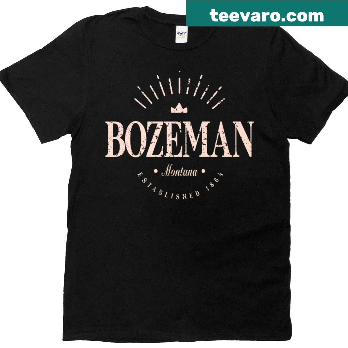 Modern graphic T-shirt representing Bozeman, Montana — on a men's t-shirt