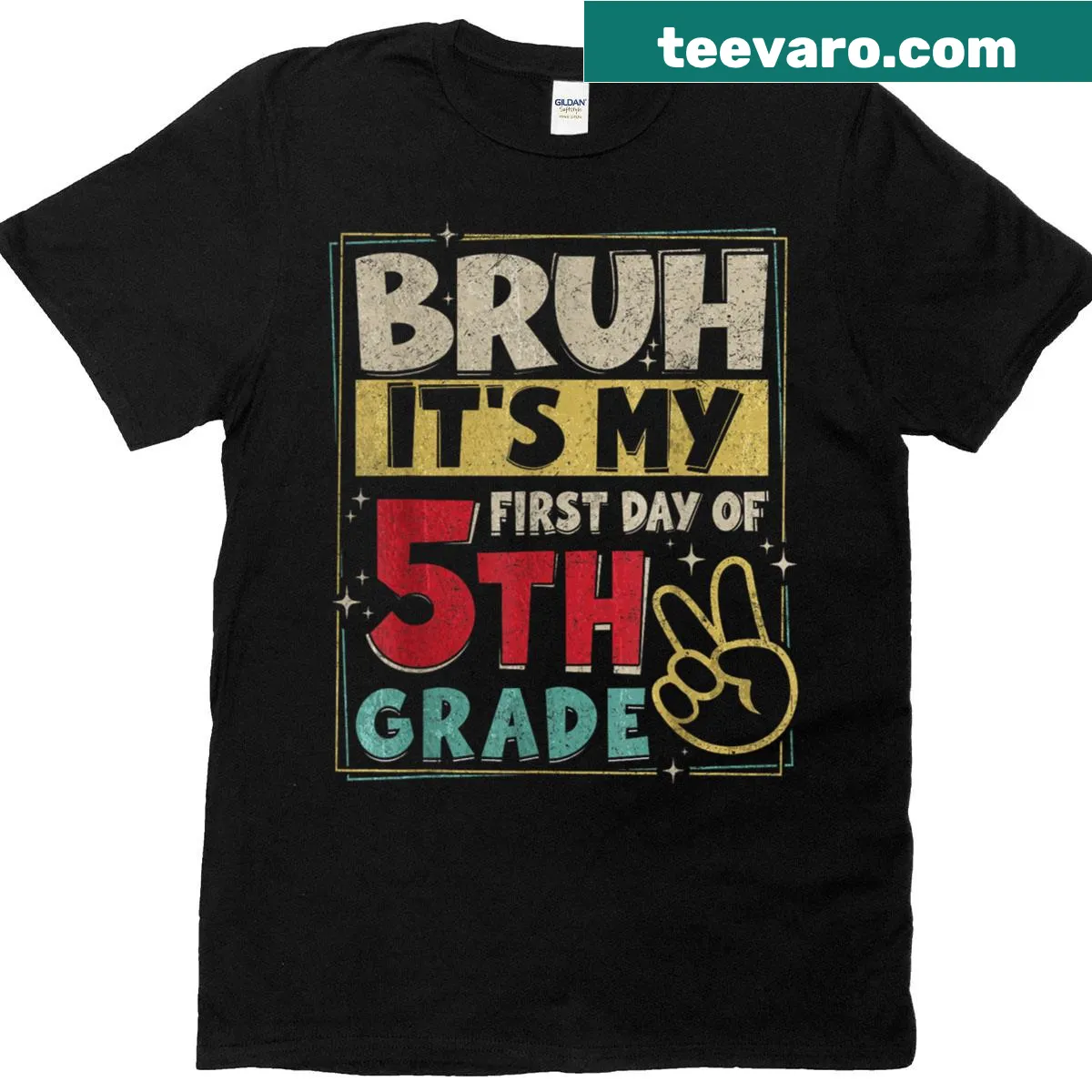 Playful back-to-school t-shirt for fifth graders. — on a men's t-shirt