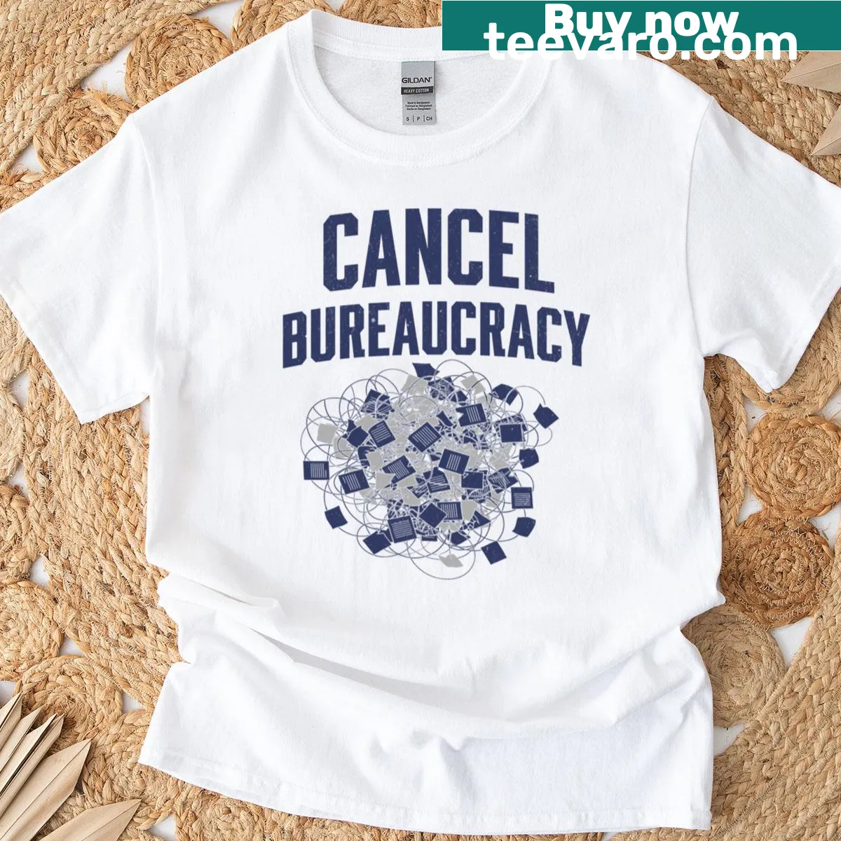 Protest t-shirt with bold text 'Cancel Bureaucracy' — on a men's t-shirt
