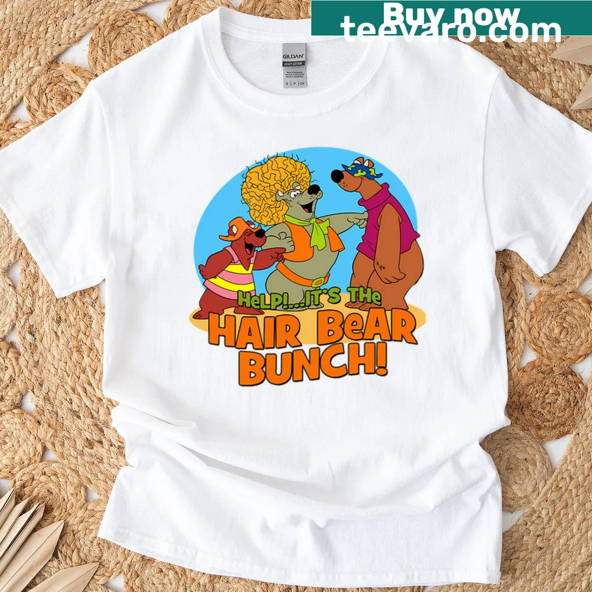 Hair Bear Bunch cartoon logo t-shirt — on a men's t-shirt