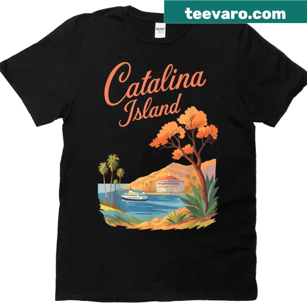 Retro Catalina Island t-shirt featuring ocean view and palm graphics