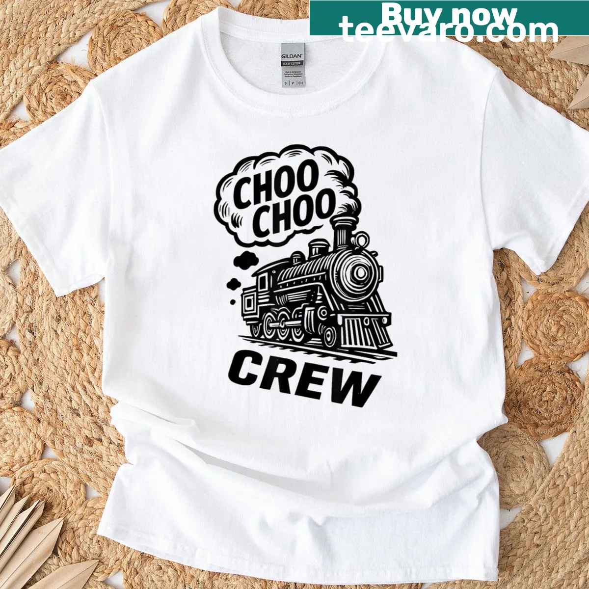 Vintage-style T-shirt featuring a steam train locomotive graphic — on a men's t-shirt