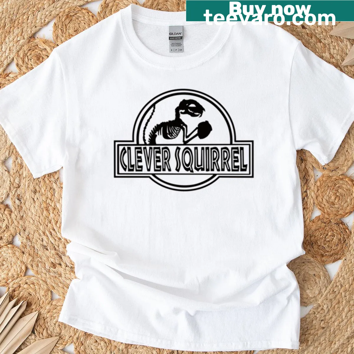 Illustrated clever squirrel design on a playful T-shirt — on a men's t-shirt