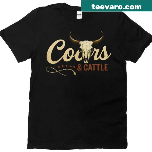 Illustrated rodeo-themed t-shirt with cattle and cowboy graphics