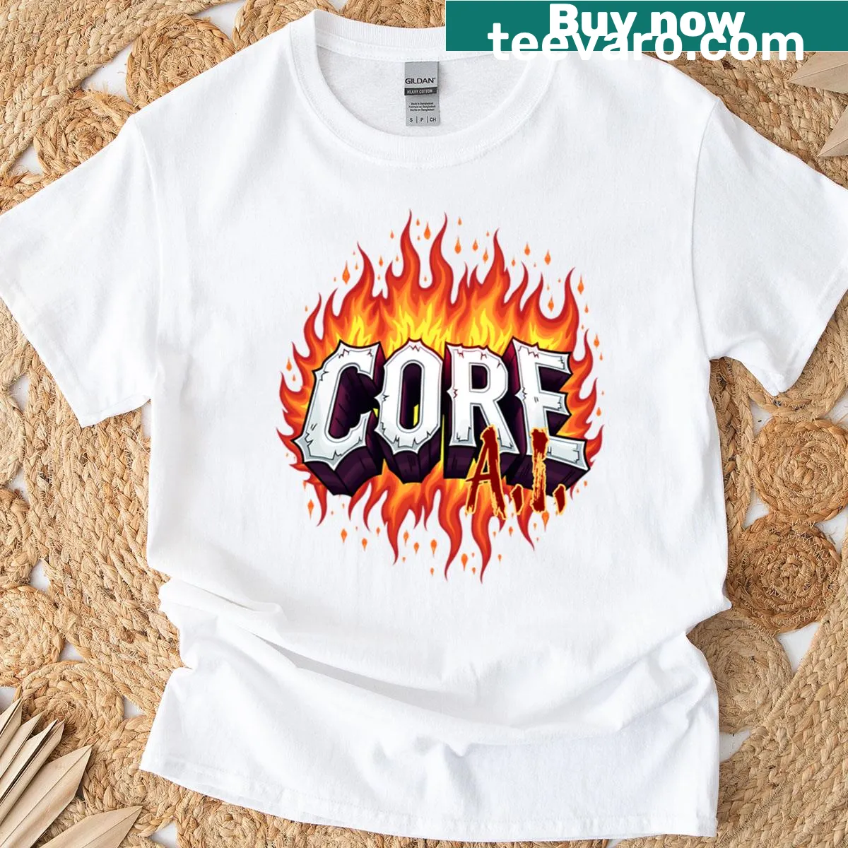 Oversized t-shirt featuring Core Ai band logo design — on a men's t-shirt