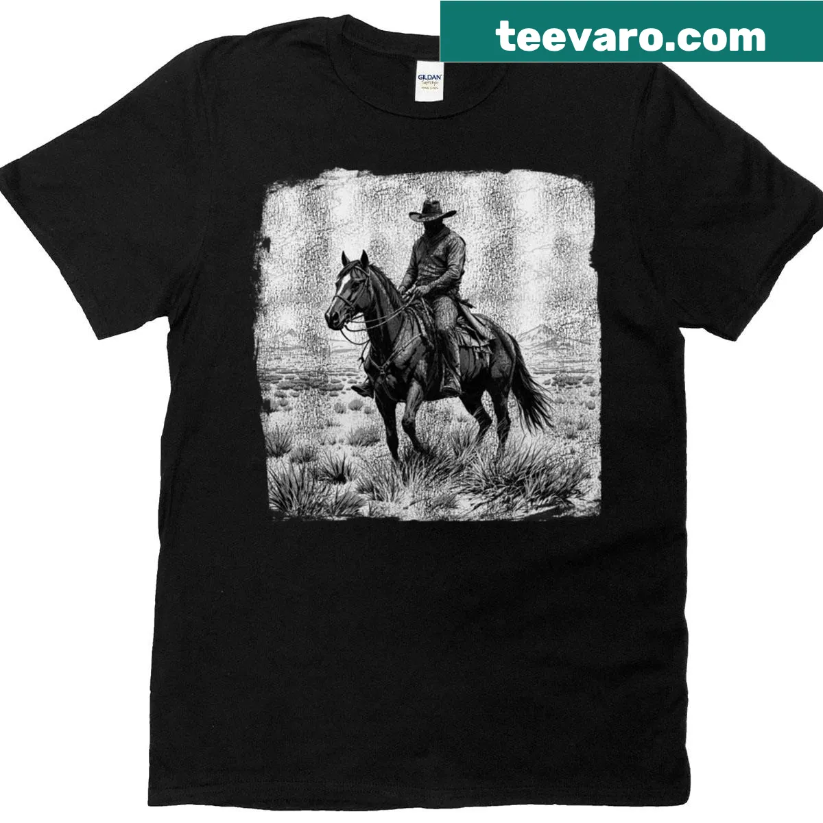 Vintage cowboy graphic T-shirt with a classic Western design. — on a men's t-shirt