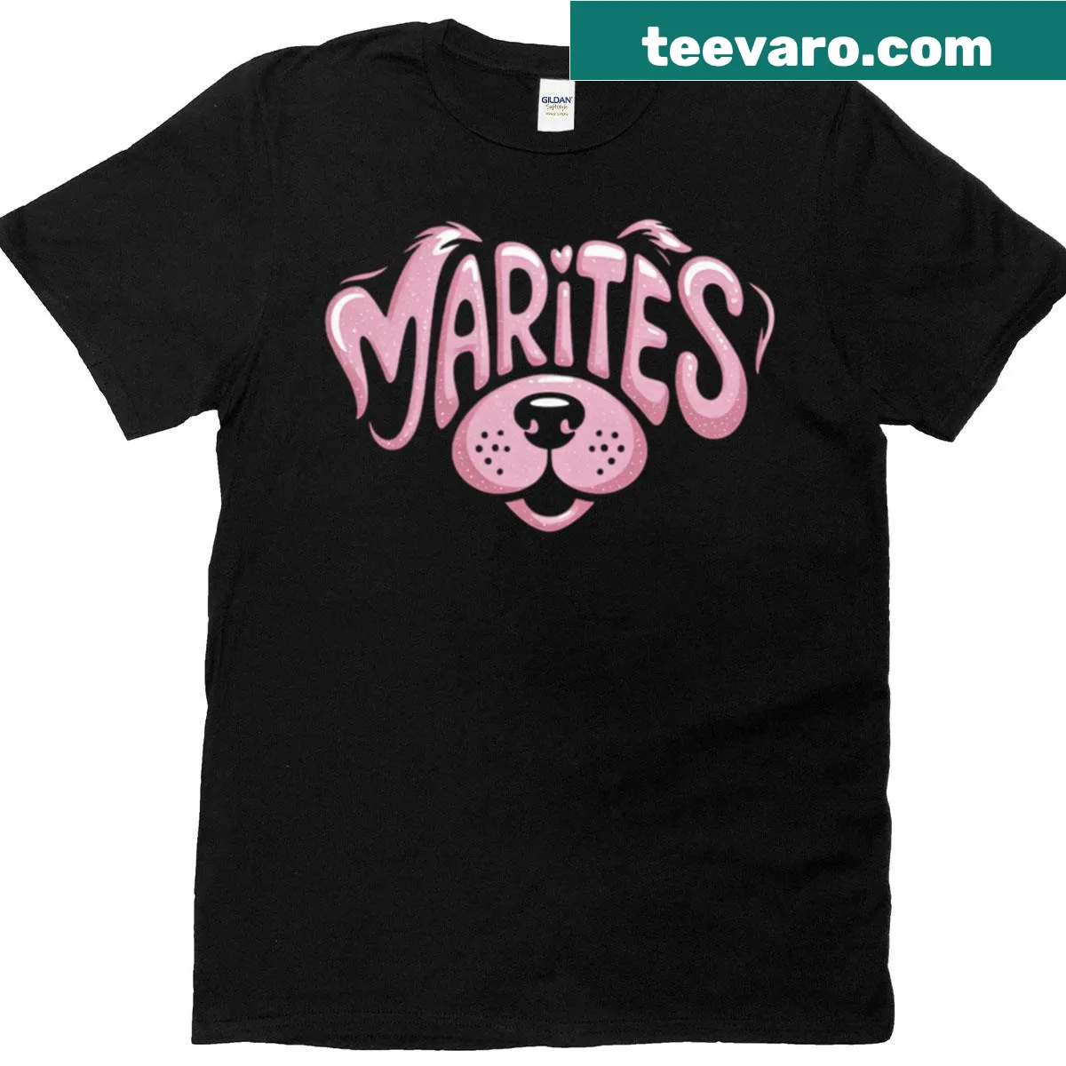 Creative dog logo T-shirt with a cute animal face — on a men's t-shirt