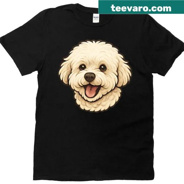 Illustration of a cute Bichon Frise head logo on a t-shirt