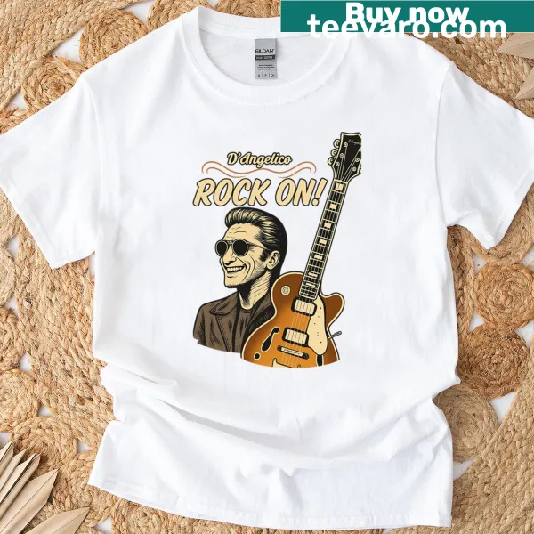 Funny guitar player illustration t-shirt with Dangelico guitar