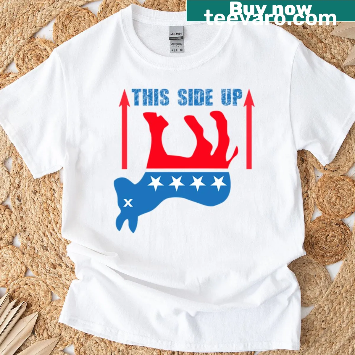 Oversized shirt with bold text reading 'Democrats Are Done' — on a men's t-shirt