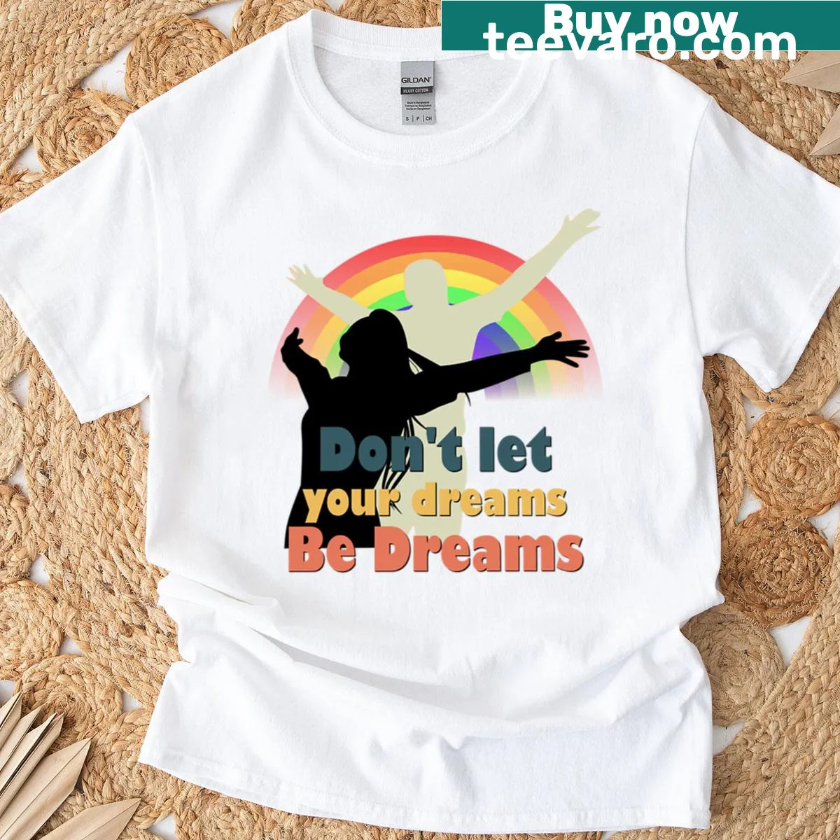 Inspirational T-shirt featuring the quote 'Don't Let Your Dreams Be Dreams' in bold typography — on a men's t-shirt