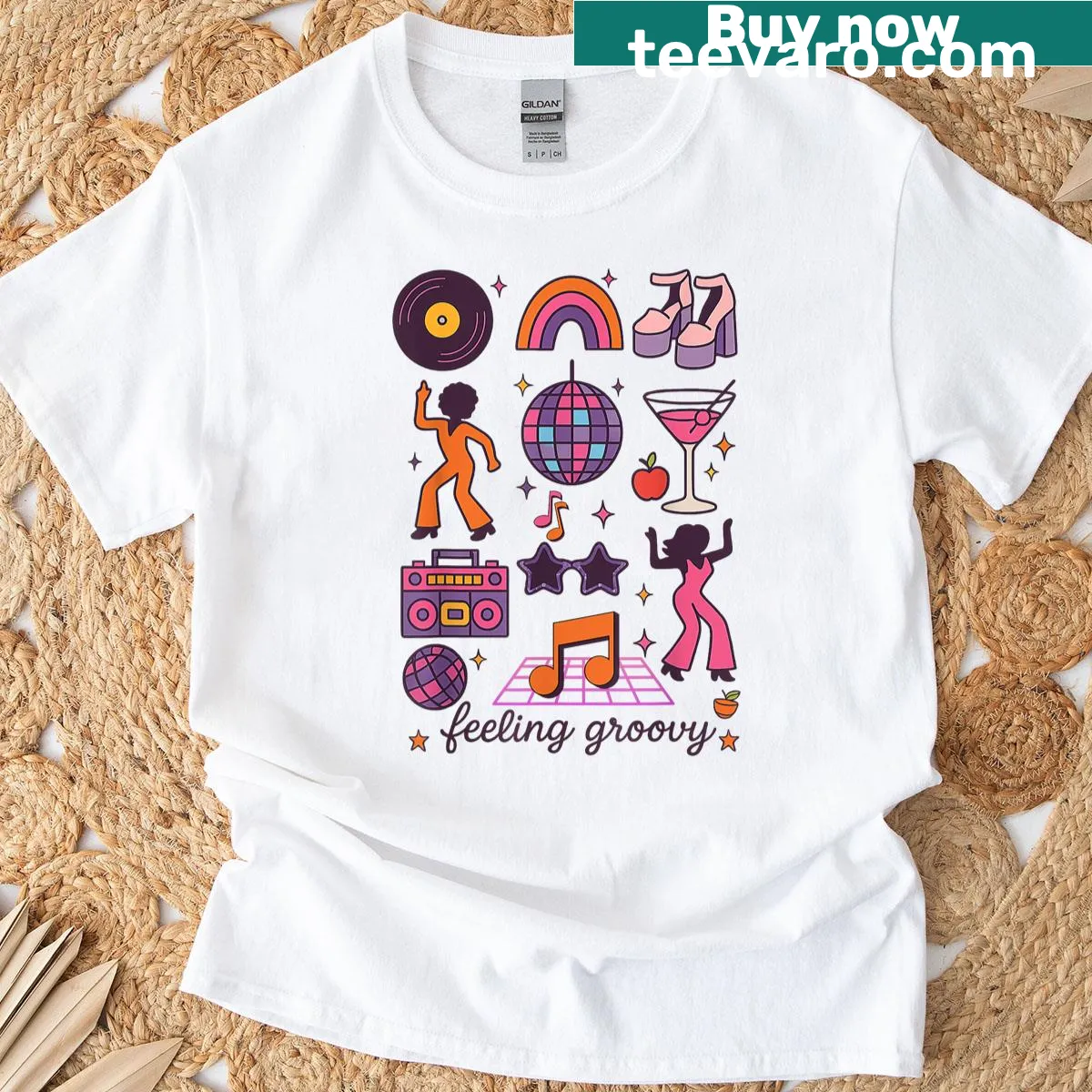 Retro 70s disco aesthetic t-shirt designed for women and girls — on a men's t-shirt
