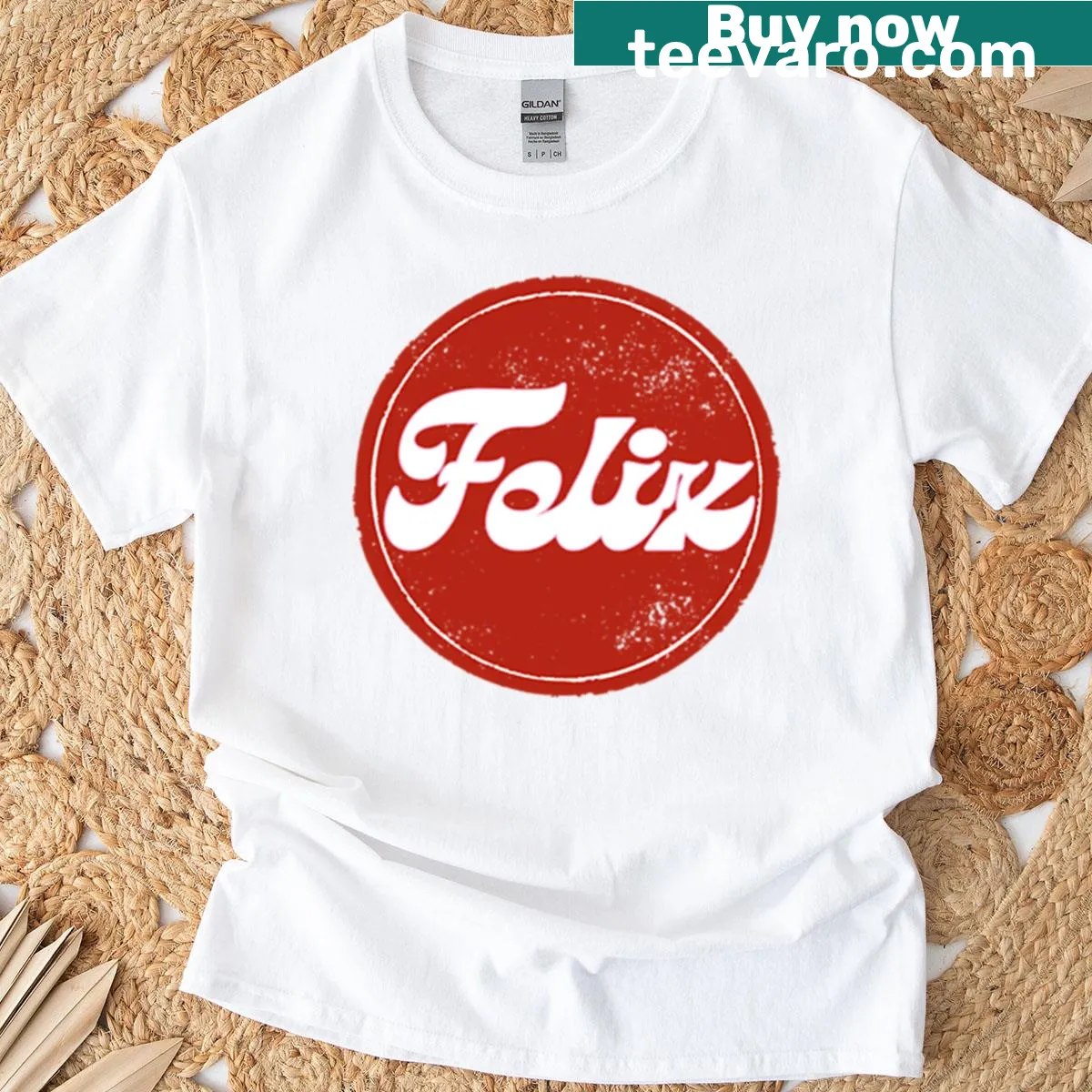 Vintage stamp design t-shirt featuring Stray Kids logo for Felix — on a men's t-shirt