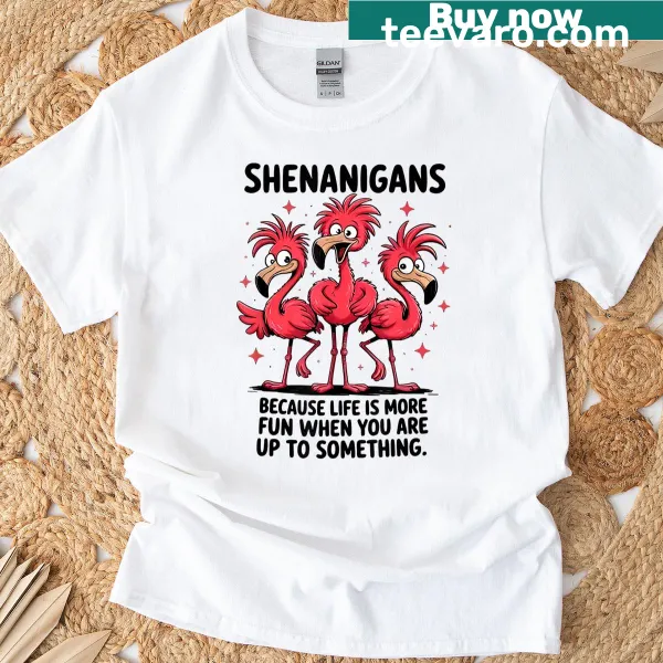 Playful flamingo graphic with fun text
