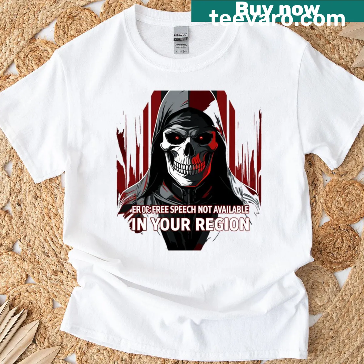 T-shirt with bold text saying 'Free Speech Not Available' — on a men's t-shirt
