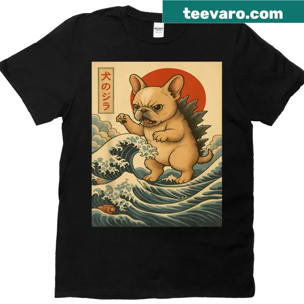 Retro t-shirt featuring 'Frenchzilla', a monster bulldog in a unique design