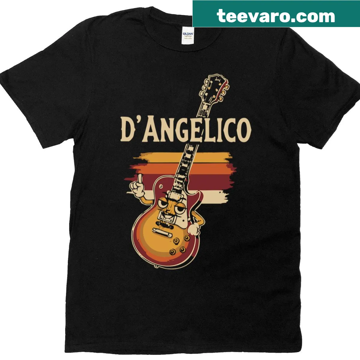 Humorous guitarist T-shirt featuring Dangelico guitar graphics — on a men's t-shirt
