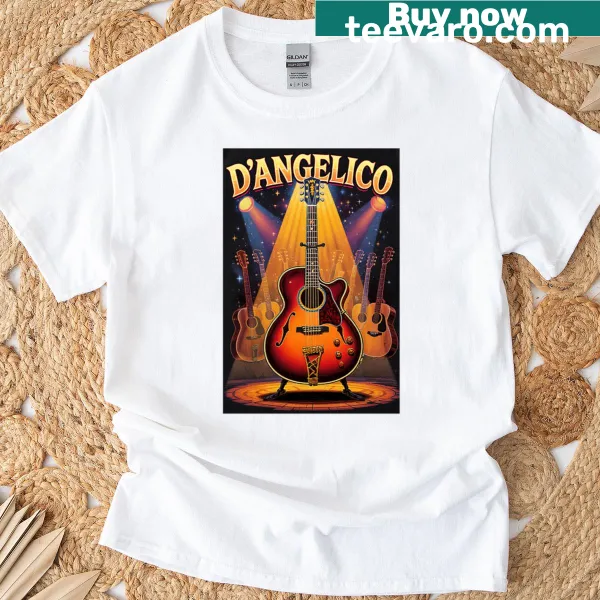 Illustration of a Dangelico guitar spotlighted with humorous text