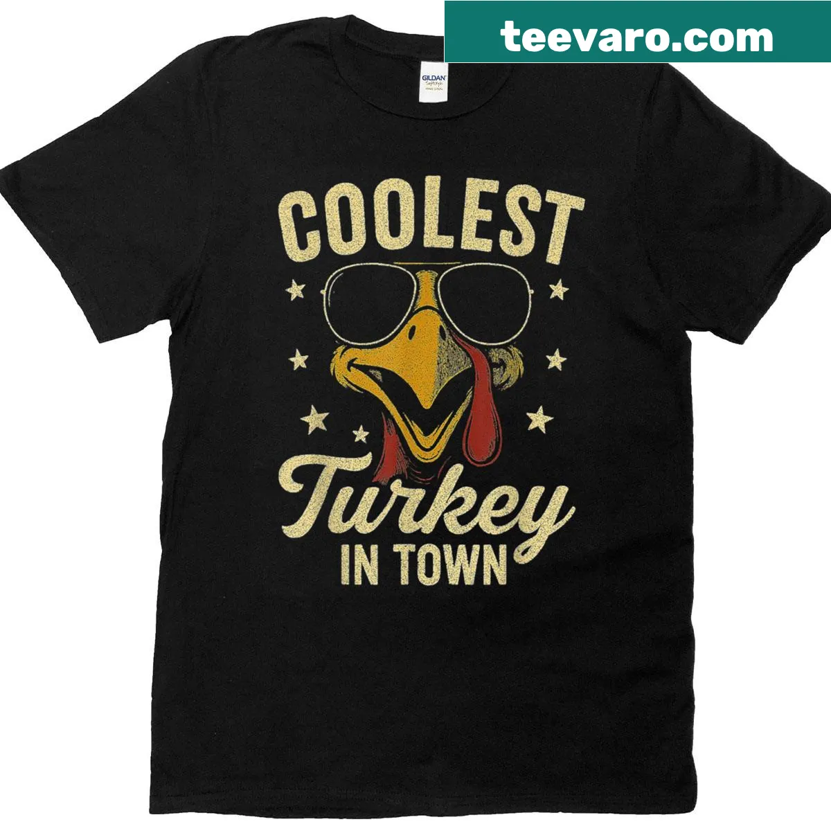 Vintage-style t-shirt with a funny turkey graphic for Thanksgiving — on a men's t-shirt
