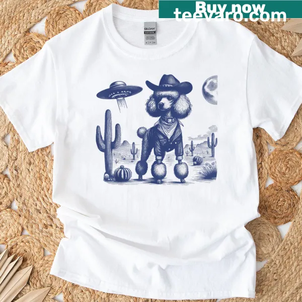 Vintage cowboy poodle and UFO graphic t-shirt