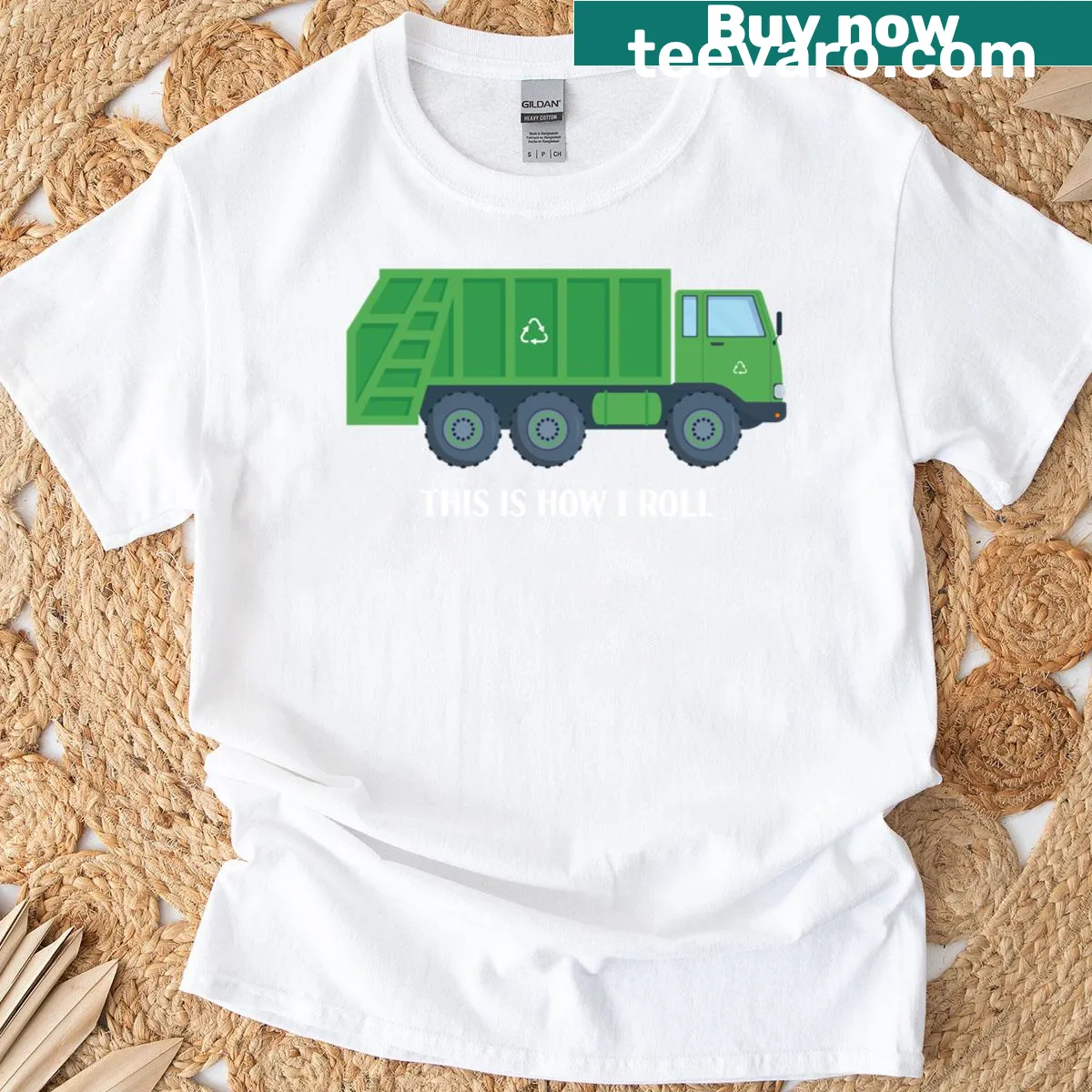 Funny vintage garbage truck graphic with humorous slogan — on a men's t-shirt