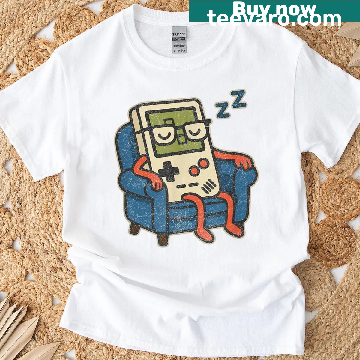 Vintage gamer t-shirt with retro inspired Old Gamer text — on a men's t-shirt
