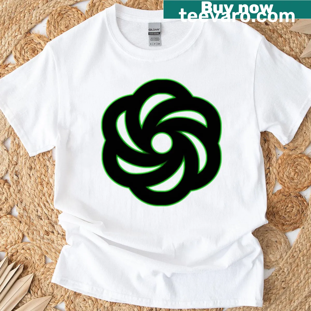 Minimalist floral symbol design T-shirt with a futuristic aesthetic — on a men's t-shirt