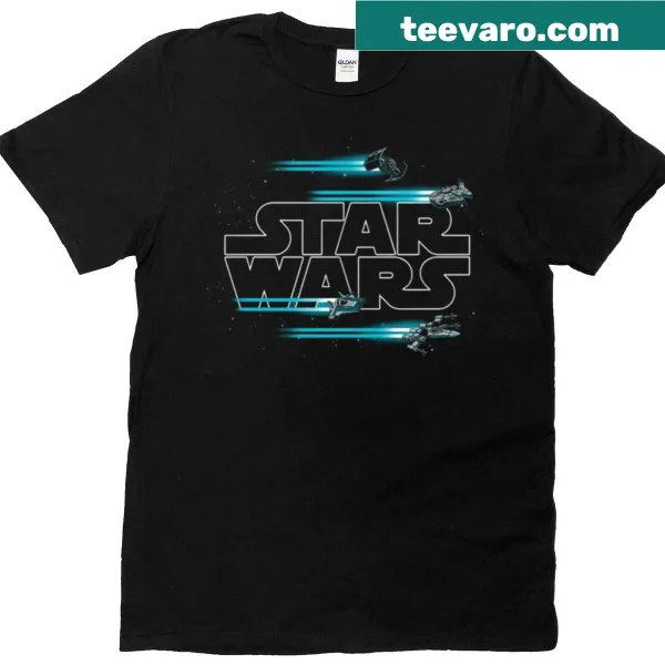T-shirt featuring a plane flying through a galaxy illustration