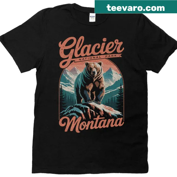 Vintage-style graphic celebrating Glacier National Park on a T-shirt