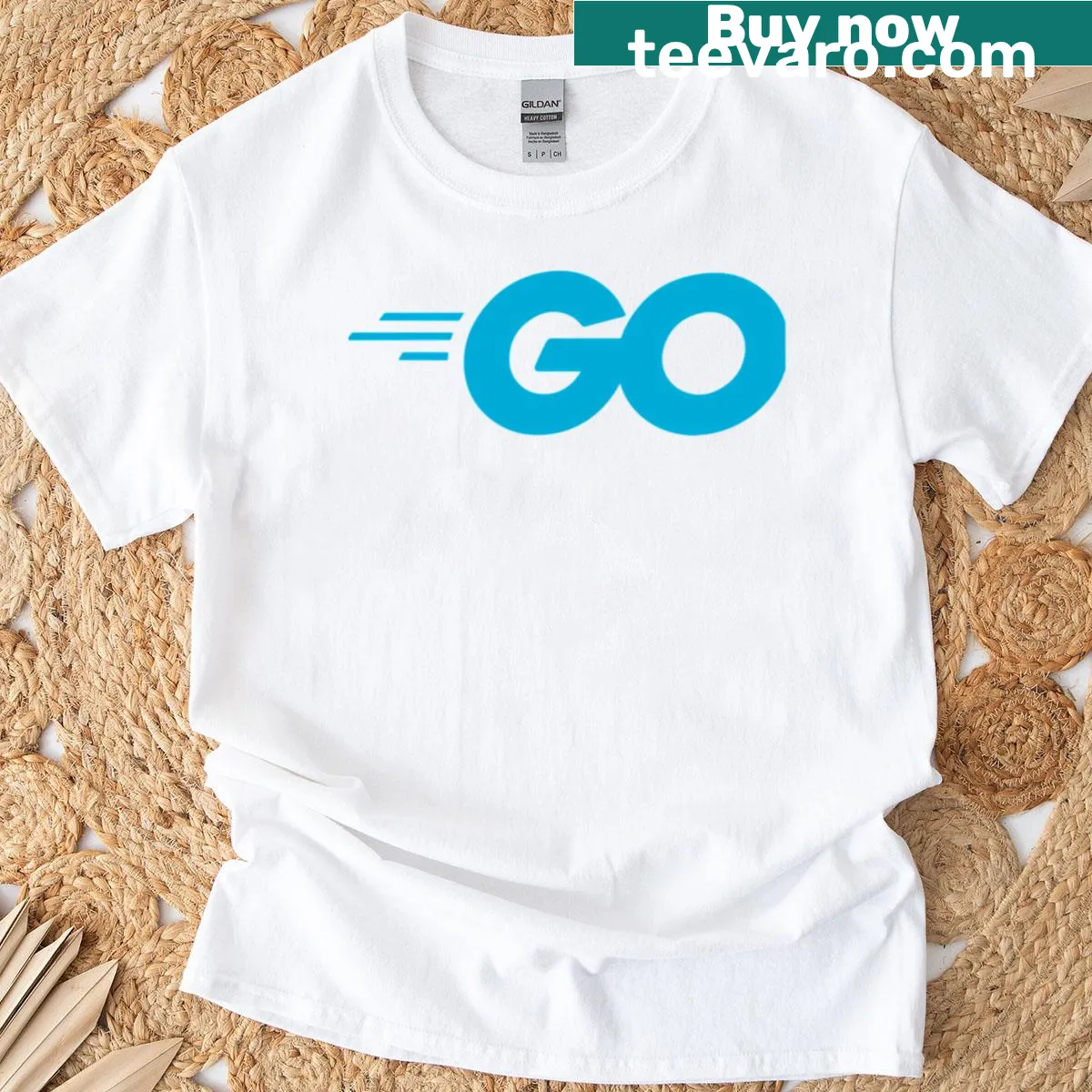 Go programming language logo graphic T-shirt — on a men's t-shirt