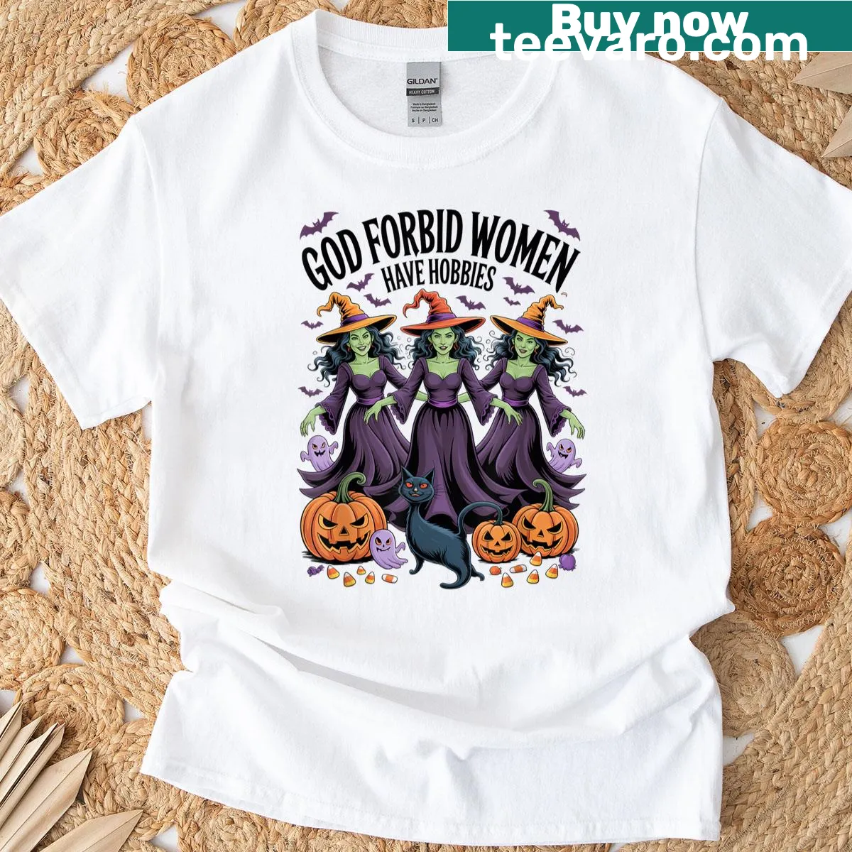 Funny witch-themed T-shirt highlighting women's hobbies. — on a men's t-shirt