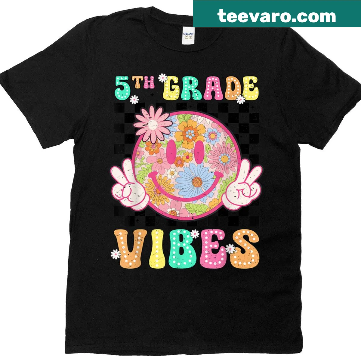 Groovy typography T-shirt for fifth graders with a smile design — on a men's t-shirt