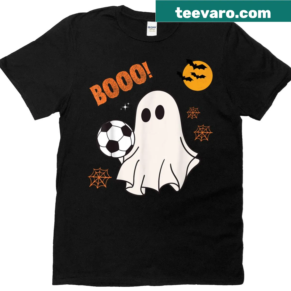 Vintage Halloween-themed soccer graphic on a T-shirt — on a men's t-shirt