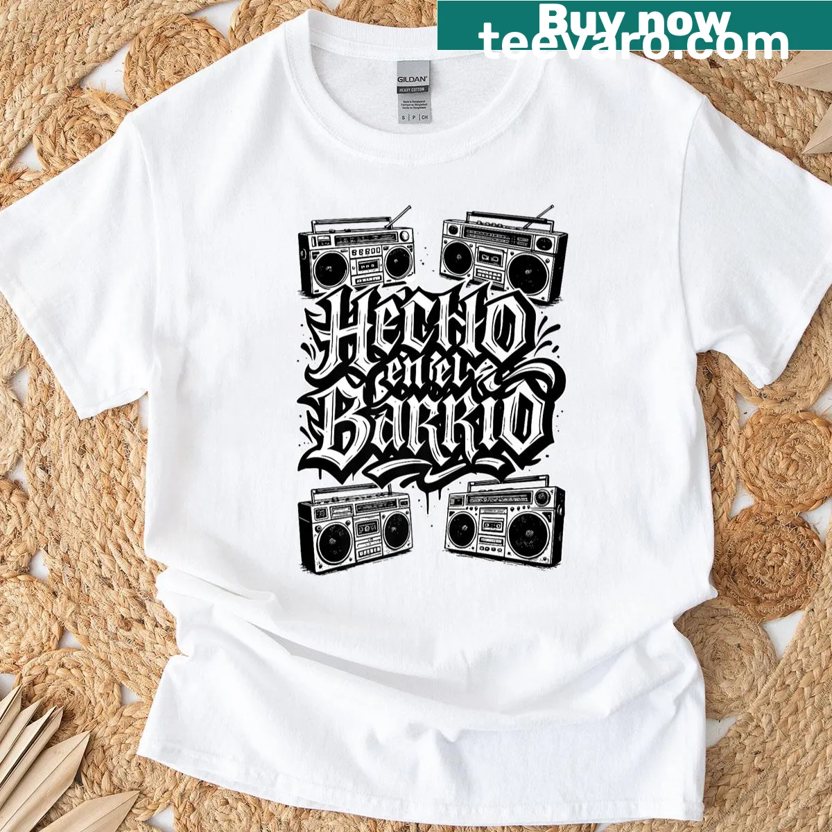 Graffiti design celebrating Chicano culture and lowrider lifestyle — on a men's t-shirt